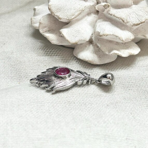 Red Ruby Feather Silver-Plated Pendant - image 8