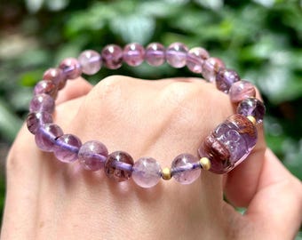 Bracelet élastique améthyste fantôme Lodolite Pixiu