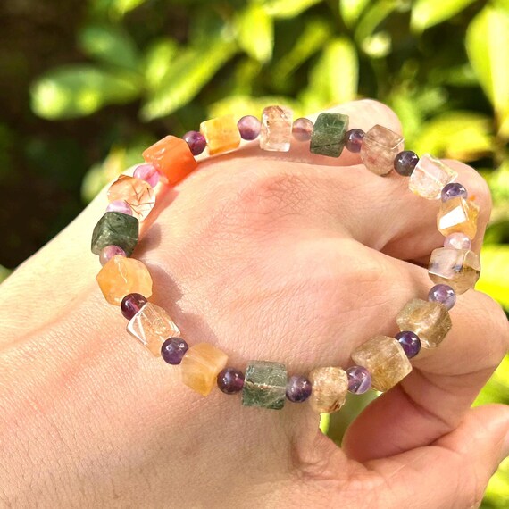 Handmade Multi-Rutilated Quartz Cube Elastic Stre… - image 3