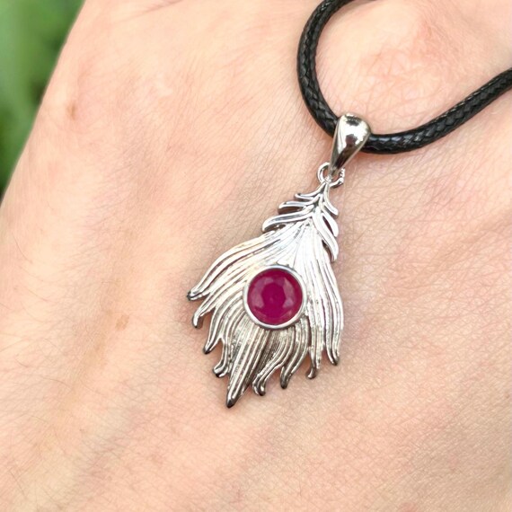 Red Ruby Feather Silver-Plated Pendant - image 6