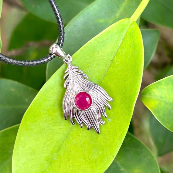 Red Ruby Feather Silver-Plated Pendant - image 1