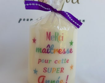 Cadeau maîtresse, atsem,directrice, nounou/bougie cadeau fin d'année scolaire/end of year gift candle