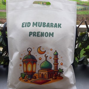 sac cadeau personnalisé aîd mubarak/cadeau aîd mubarak/personalized eid mubarak bag/sac a offrir pour l'aîd vert