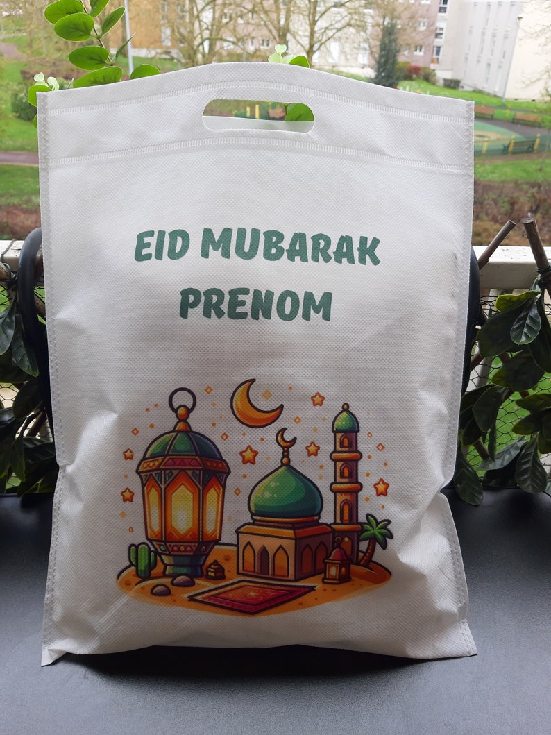 sac cadeau personnalisé aîd mubarak/cadeau aîd mubarak/personalized eid mubarak bag/sac a offrir pour l'aîd vert
