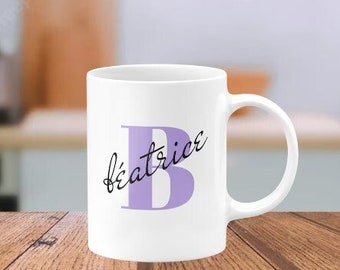 Mug personnalisé lettre principale et prénom 11oz blanc/tasse personnalisée /mug cadeau a offrir