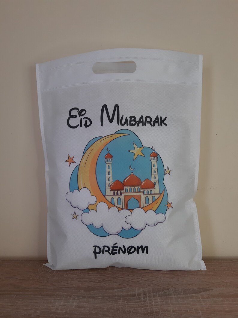 sac cadeau personnalisé aîd mubarak/cadeau aîd mubarak/personalized eid mubarak bag/sac a offrir pour l'aîd bleu clair