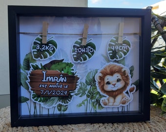 3D birth frame/personalized birth gift/safari theme baby frame