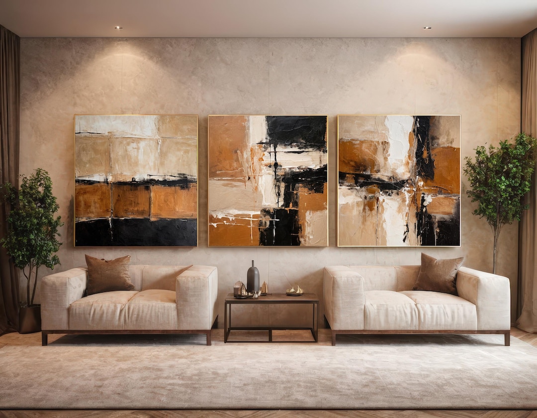 Abstract Wall Art Set of 3: Beige Brown and Black Printable Download - Etsy