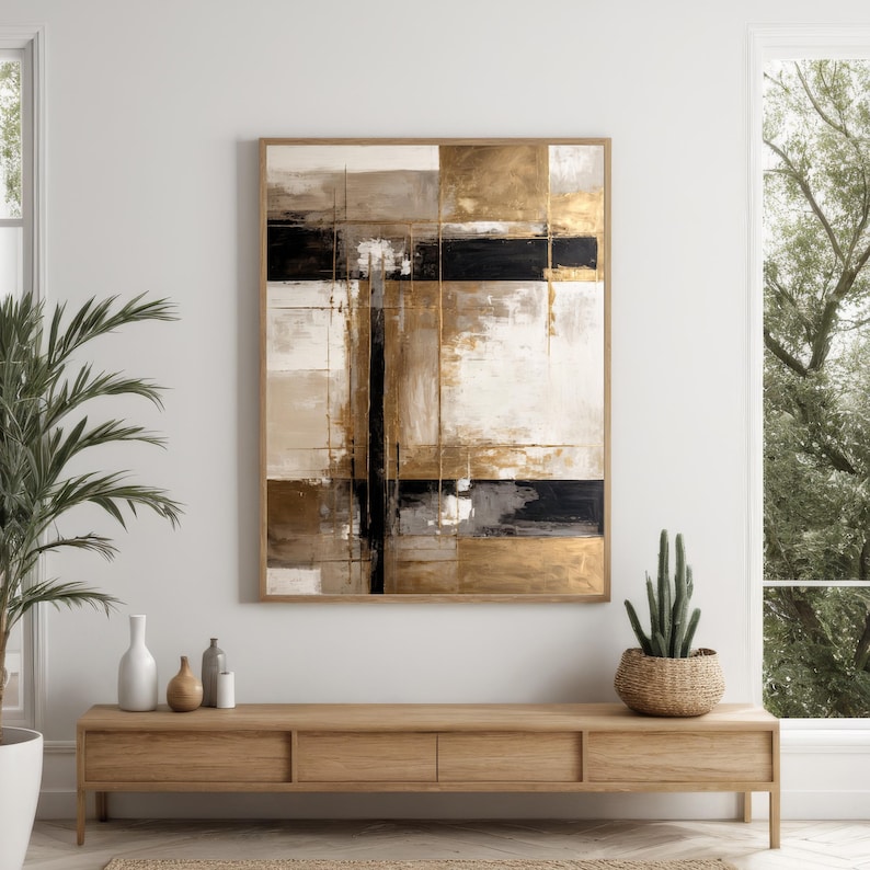 Abstract Art Prints – Set of 3 Beige, Black and Gold Decor, Instant ...