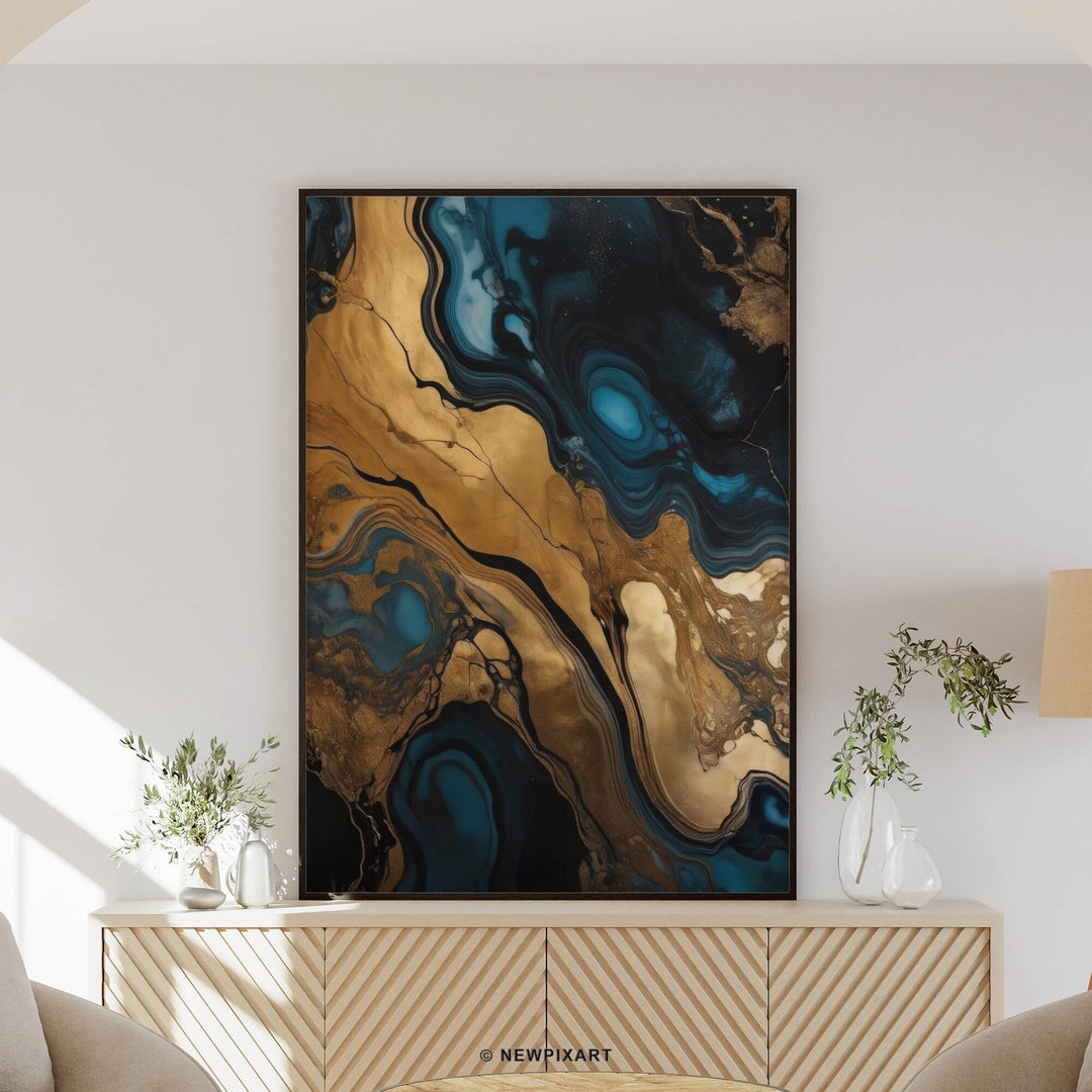 Abstract Luxury Gold Fluid Printable Art, Aesthetic Large Wall Decor ...
