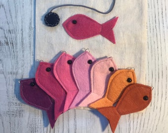 Felt Fishing Game: Spring Flower Colors, Montessori Learning Toy