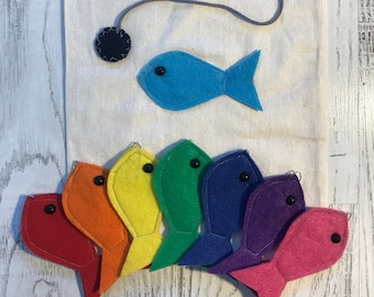 Felt Fishing Game: Montessori Toddler Toy, Learning Colors Busy Bag