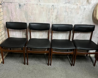 4x Danish Mid Century 1960s Dining Chairs Teak Upholstered Faux Leather
