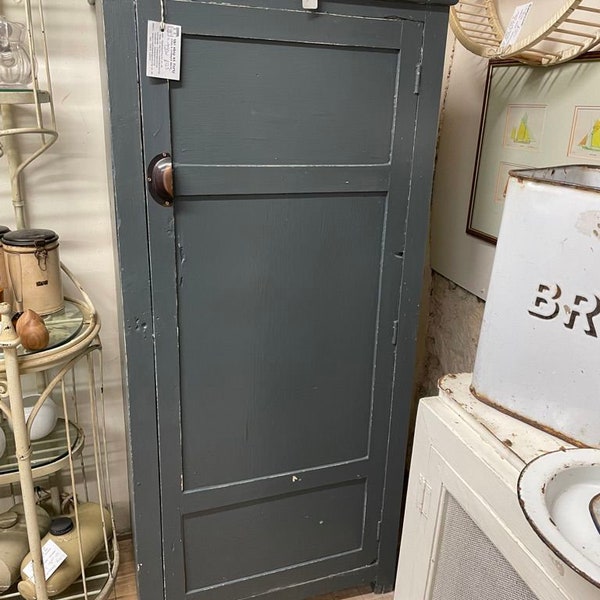 Vintage Rustic Painted Larder Pantry Cupboard Farrow & Ball Downpipe Distressed Will Need Courier Or Collection ONLY -Please Read Full Desc