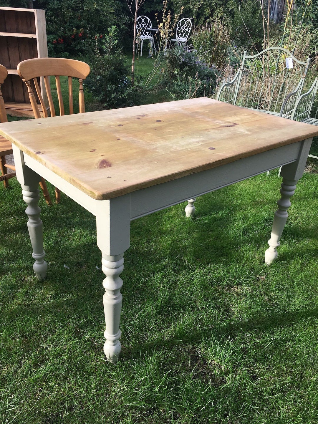 4ft Farmhouse Table Painted Legs Pale Top Kitchen Dining Will Etsy UK