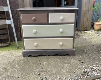 Painted Pine Chest of Drawers Multicoloured Gloss Effect 2 over 2 Will Need Courier Or Collection ONLY - Please Read Full Descr