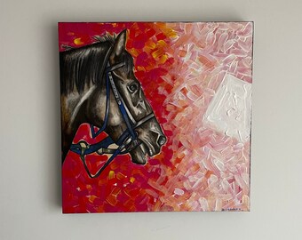 正方形のアクリル絵の具 - 青い馬の肖像画 - Etsy 日本