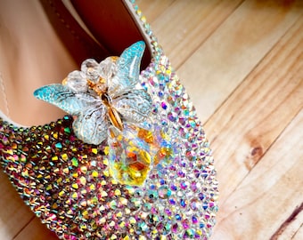 Blue Butterfly Shoe Clips: Handmade Crystal Shoe Accessory