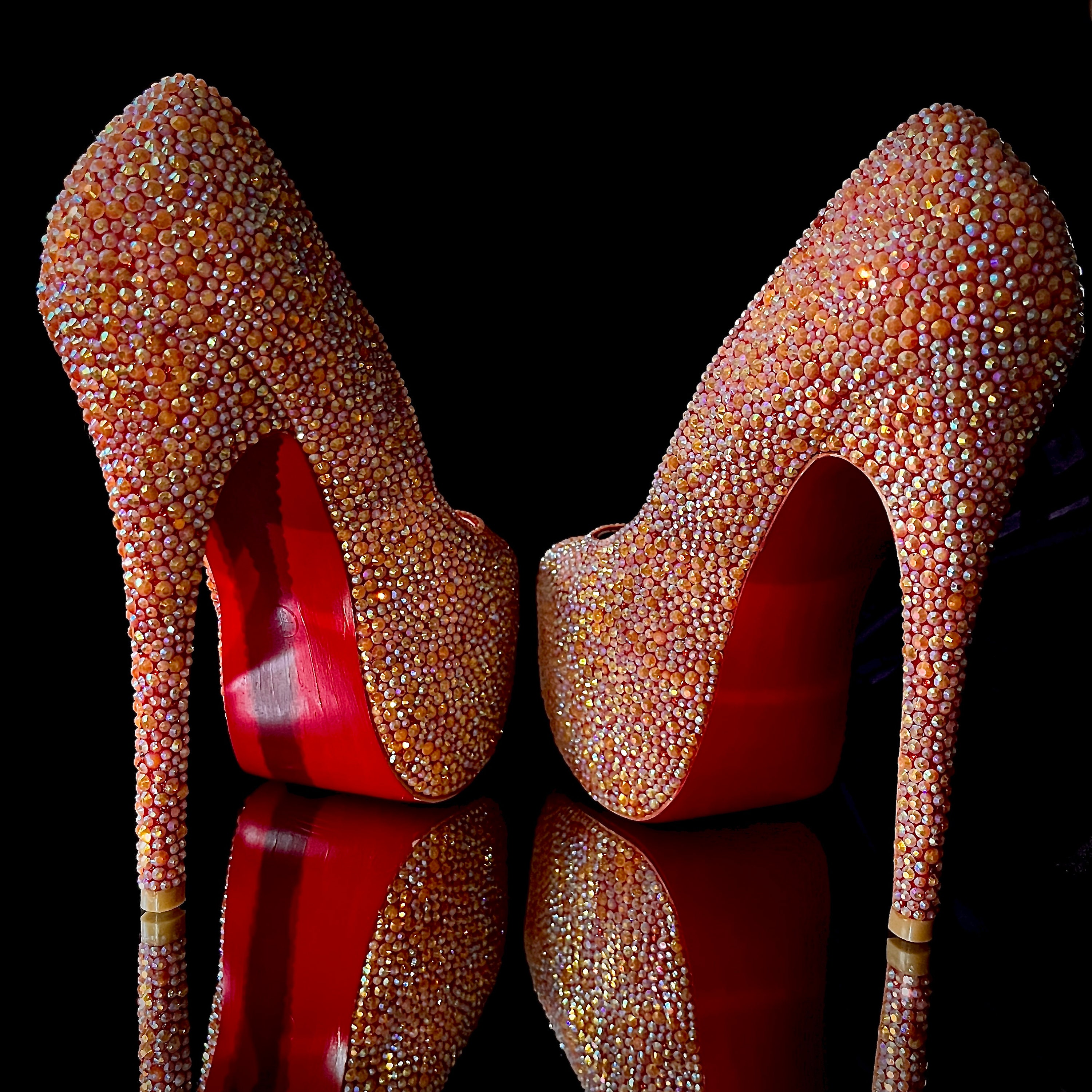 Orange High Heels//orange Shoes//orange Rhinestone Shoes