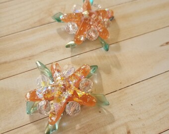 Orange Starfish Shoe Clips with Holographic Glitter, Sea Theme (2 pc)