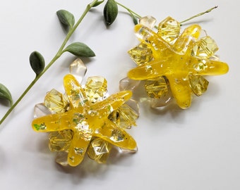 Yellow Starfish Shoe Clips: Handmade Sparkly Fashion Accessory