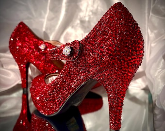 Red Rhinestone Heels - Retro Sparkly Shoes