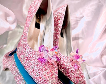Pink Rhinestone Wedding Heels: Sparkly Fairy Tale Shoes