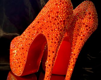 Orange Rhinestone Platform Heels, Jelly AB rhinestone shoes
