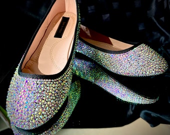 Crystallised flat shoes//ladies shoes//ballet pumps//silver shoes//special occasion flat shoes