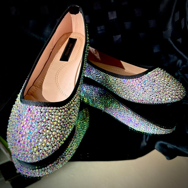 Crystallised flat shoes//ladies shoes//ballet pumps//silver shoes//special occasion flat shoes