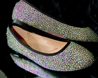 Crystallized Ballet Flats: Aurora Borealis Rhinestone Silver Shoes