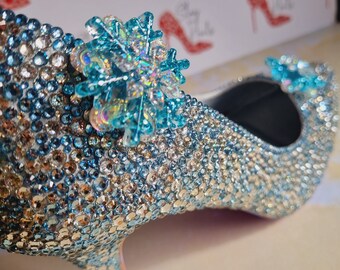 Blue Snowflake Shoe Clips: Hand Poured Resin, Icy Glitter (Set of 2)