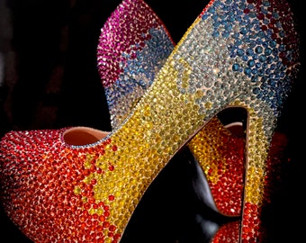 Rainbow high heels//rainbow shoes//bold high heels//pride shoes//festival heels