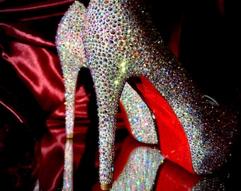 Silver Crystallised High Heels//special Occasion Shoes//luxury