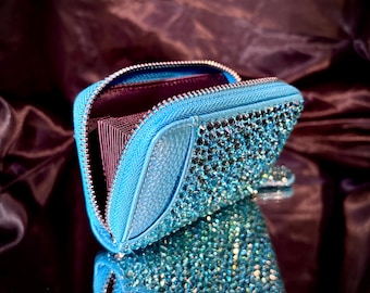 Crystallized Blue Card Wallet – Sparkled Rhinestone Small Purse