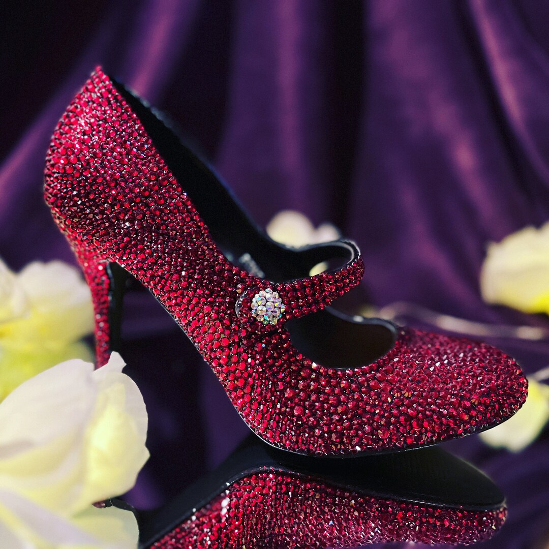 Crystallised Red Shoes//retro Style Shoes//red Sparkly Shoes Etsy