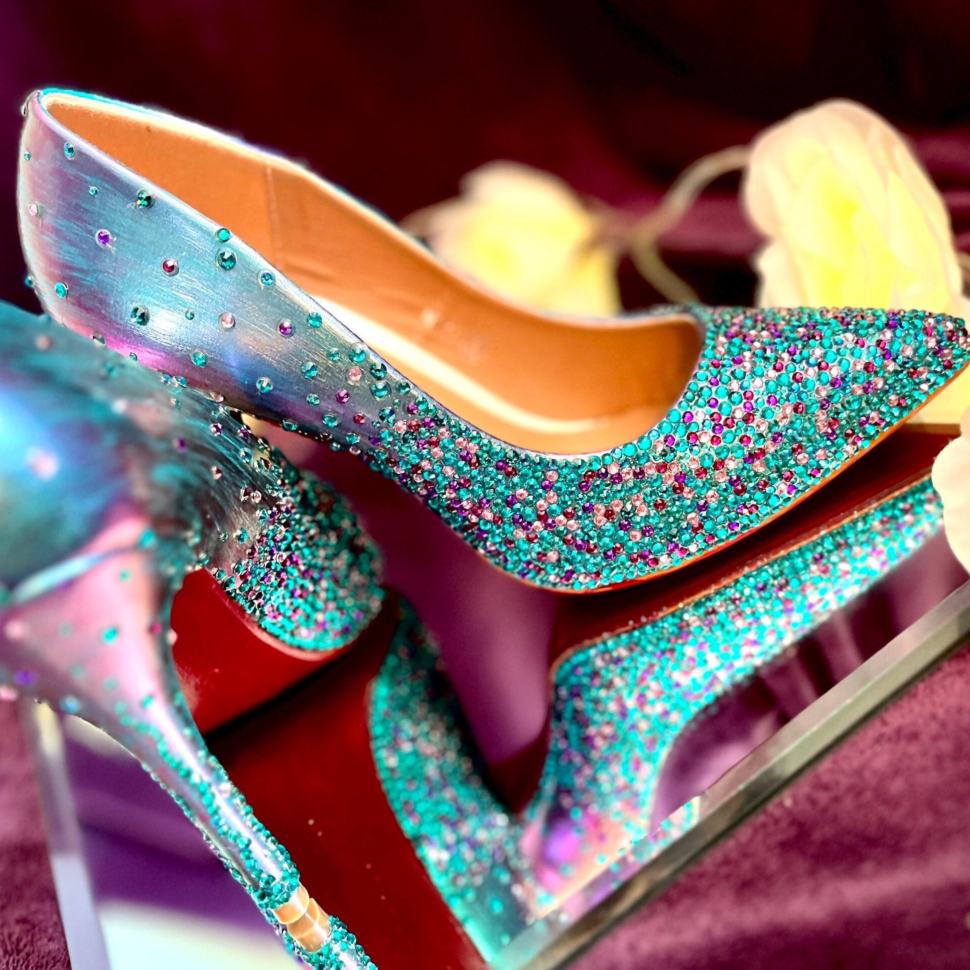 Iridescent chunky heels best sale