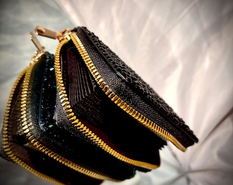 Crystallized Black Card Wallet, Compact Holder, Rhinestone Sparkle Purse