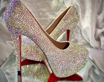 Silver crystallised high heels//special occasion shoes//luxury high heels