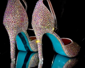 Rhinestone Stiletto Heels, Strappy Open Toe Bridal Shoes