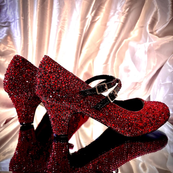 Crystallised Red Low Heels//retro Style Shoes//red Sparkly  display picture 3