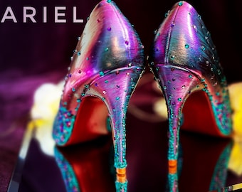 Mermaid High Heels: Purple Color-Shifting Sparkle Shoes