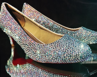 Silver Rhinestone Low Heel Shoes, Sparkly Wedding Heels