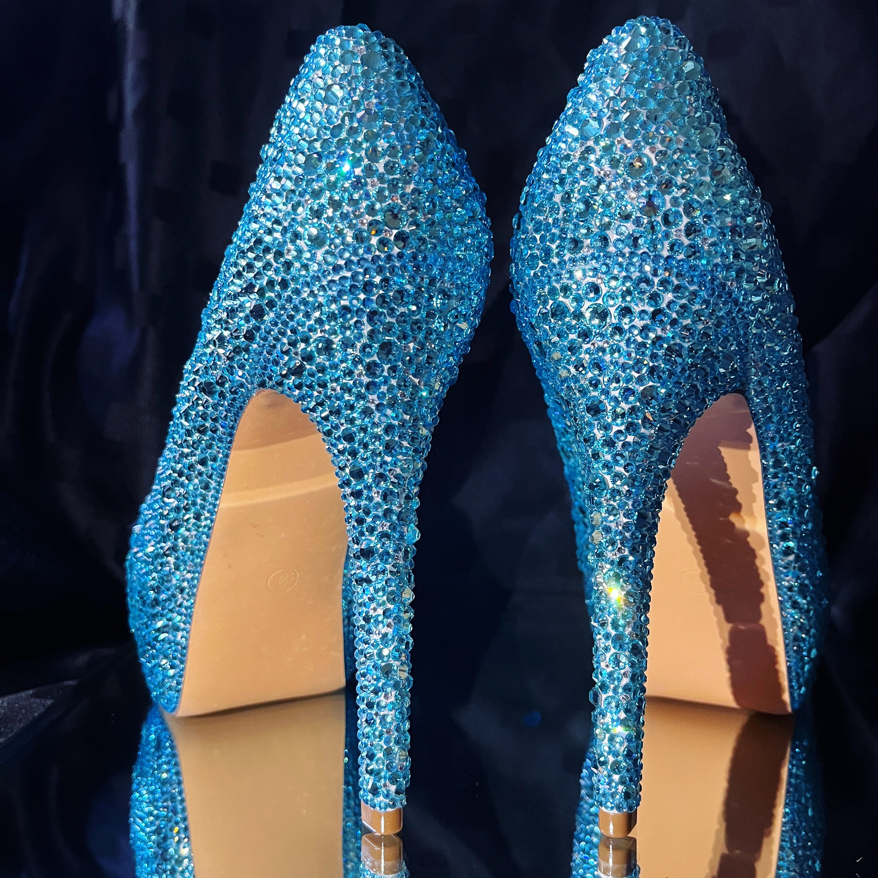 Blue Crystallised High Heels//special Occasion Shoes//luxury