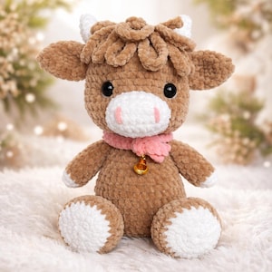 Schema all'uncinetto per mucca delle Highlands, peluche amigurumi in formato PDF / Giocattolo a bassa cucitura per mucca / Download immediato