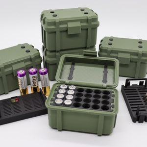 Stackable mini protective case in army green for batteries, SD cards and more