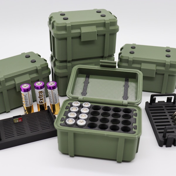 Stapelbarer Mini-Schutzkoffer in Army-Green für Batterien, SD-Karten und mehr