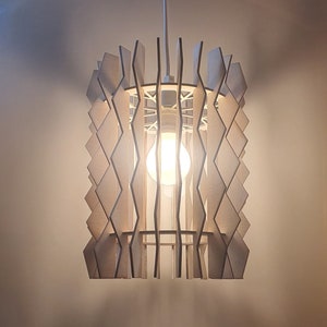 Shabby look pendant lamp made of birch wood, handmade, round crystal design