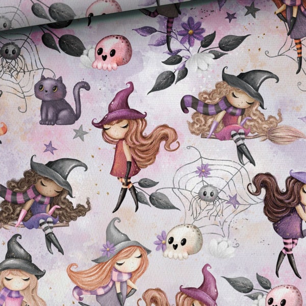 Witches Fabric, Halloween Fabric by Half Metre, Fall Fairy Witchcraft Fabric, Spooky Witch Decor DIY Crafts - 95% Cotton - 67" (170 cm) wide