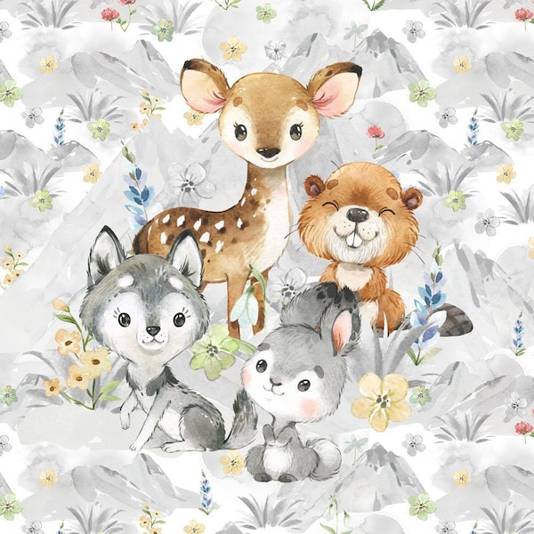 Tela de animales del bosque, tela de primavera, tela de otoño, tela linda de amigos del bosque para decoración de artesanías de ropa - 95% algodón - 16" x 20"